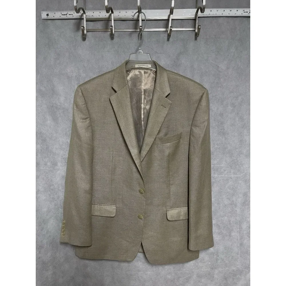 Chaps Blazer Men‎ 42R Beige Linen Blend Ralph Lauren Career Coat Flannel Luxury